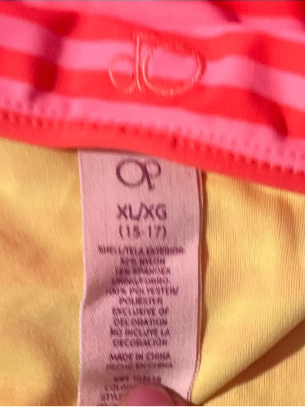 OP Bright Coral Pink and Yellow Striped Kids Swim Trunks